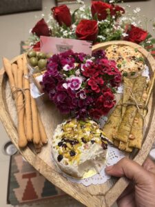 Cheese platter-heart platter. Don't you love the spring colours here. 